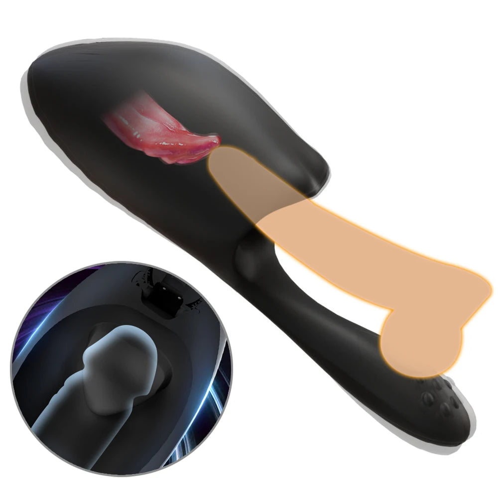 Automatic Male Masturbator Cup Tongue Licking 10 Speed Vibrator Penis Delay Trainer Massager Glans Stimulate 18+ Adult Sex Toys