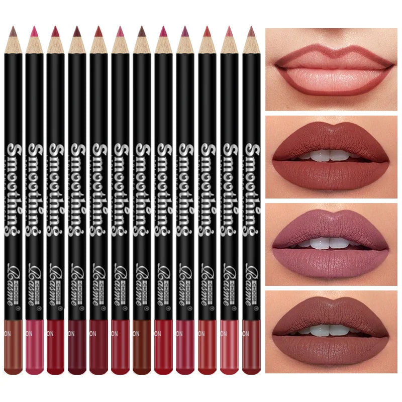 12-Piece Long-Lasting Lipstick Set with Professional Lip Liner Pencil and Matte Lip Gloss