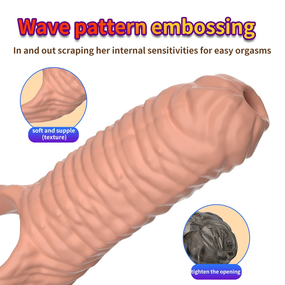 Realistic Penis Sleeve Extender with Reusable Ring – Enlargement and Ejaculation Delay Enhancer