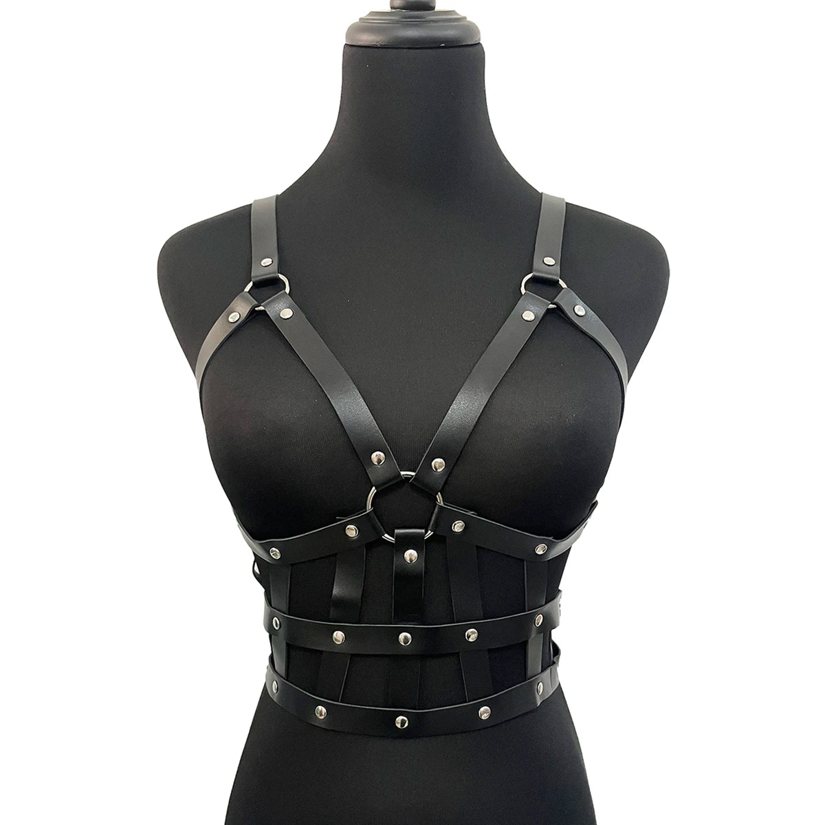 Adjustable Women’s Garter Belt – Synthetic Leather with Metal Accents | Gothic and Punk-Inspired Lingerie Harness