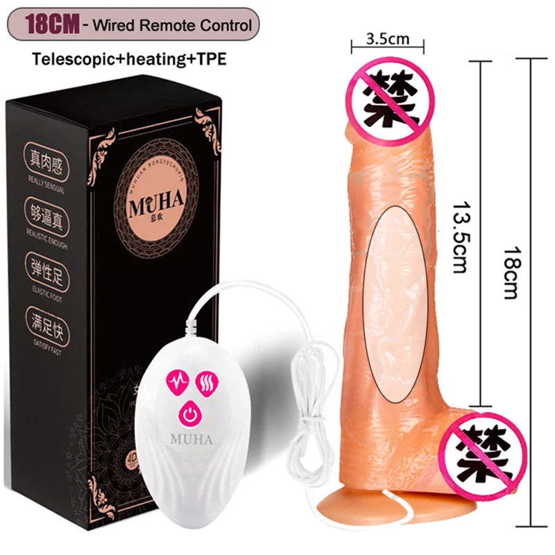 Telescopic G-Spot Vibrator – Remote-Controlled, Heating, Thrusting, and Rotating Dildo with Suction Base (USB Rechargeable)