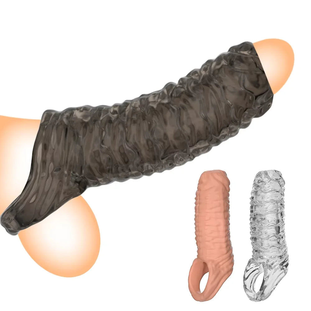Realistic Penis Sleeve Extender with Reusable Ring – Enlargement and Ejaculation Delay Enhancer