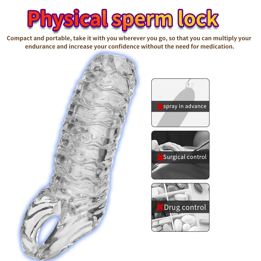 Realistic Penis Sleeve Extender with Reusable Ring – Enlargement and Ejaculation Delay Enhancer