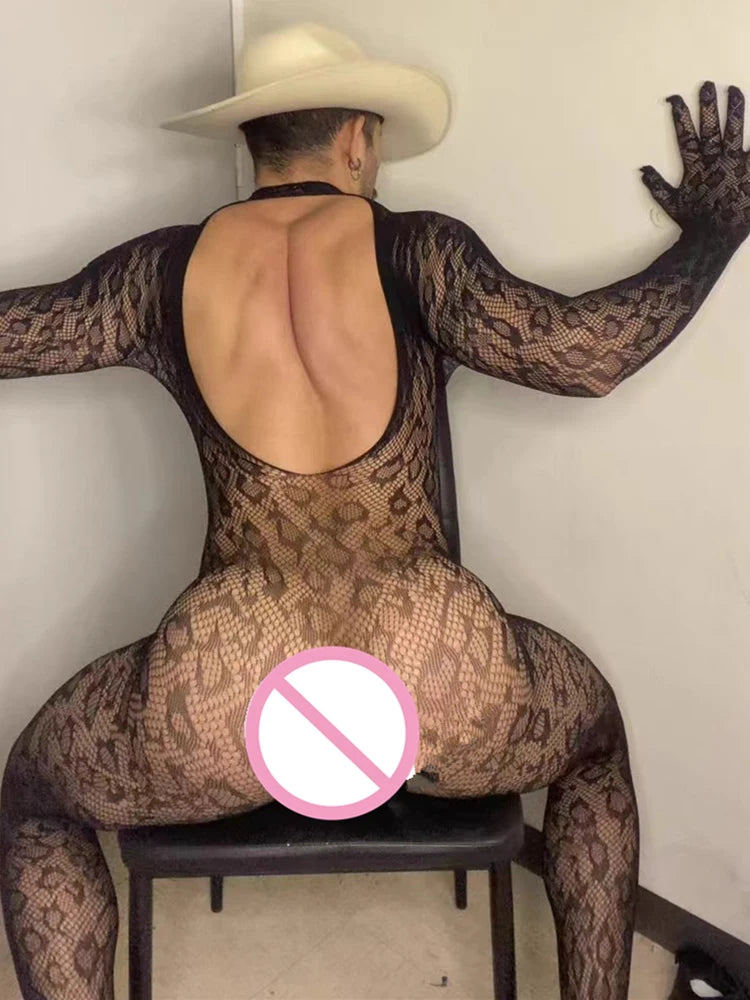 Sexy Shadow Seduction — Men’s Fishnet Crotchless Bodystocking