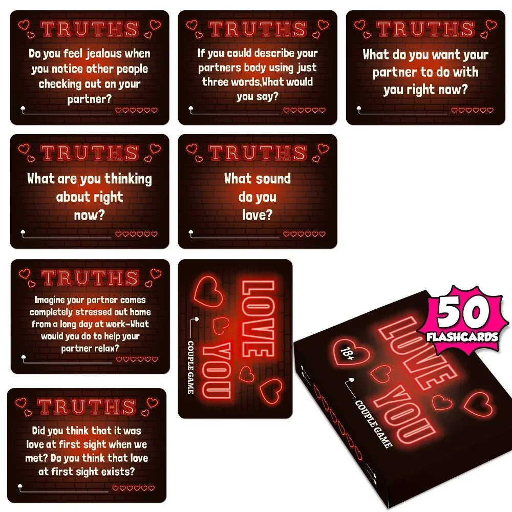 Love Sparks — Truth, Dare and Desire Couple’s Card Game (50 Sheets) -A Set Couple Card Night Interactive Games Truth Or Dare