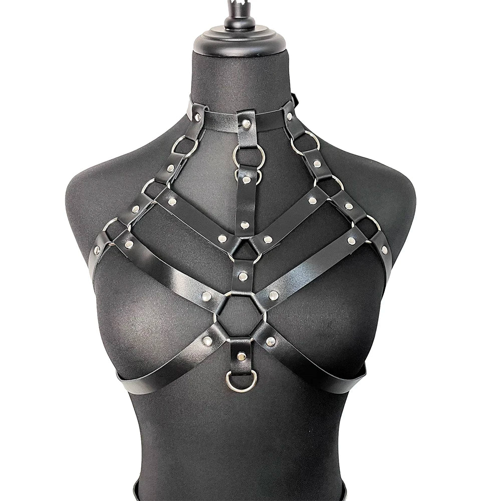 Adjustable Women’s Garter Belt – Synthetic Leather with Metal Accents | Gothic and Punk-Inspired Lingerie Harness