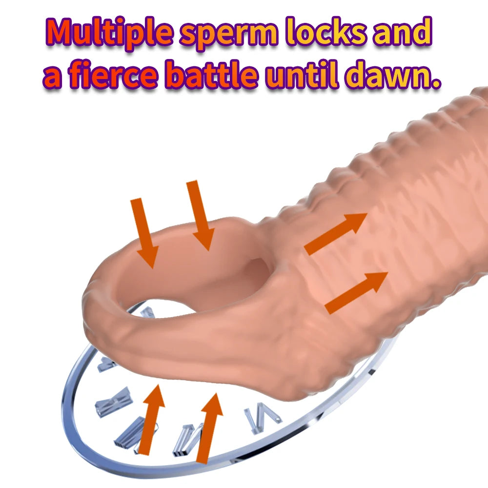Realistic Penis Sleeve Extender with Reusable Ring – Enlargement and Ejaculation Delay Enhancer
