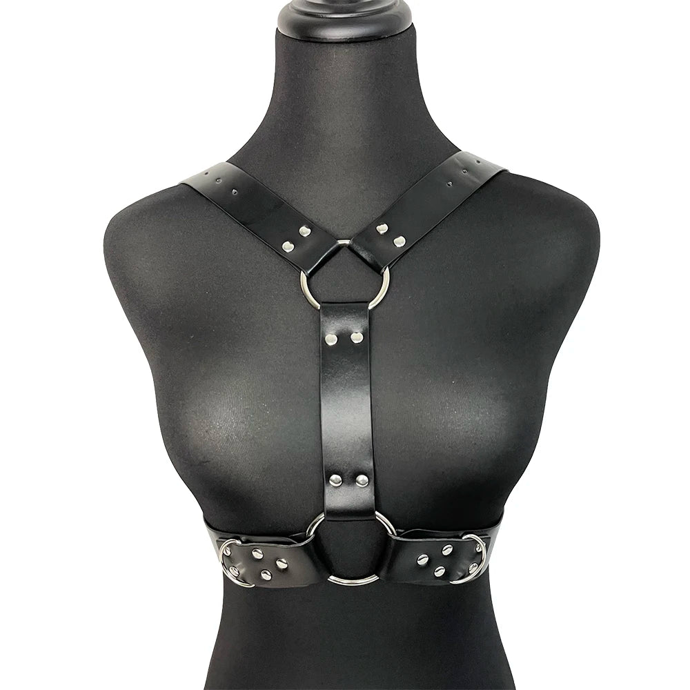 Adjustable Women’s Garter Belt – Synthetic Leather with Metal Accents | Gothic and Punk-Inspired Lingerie Harness