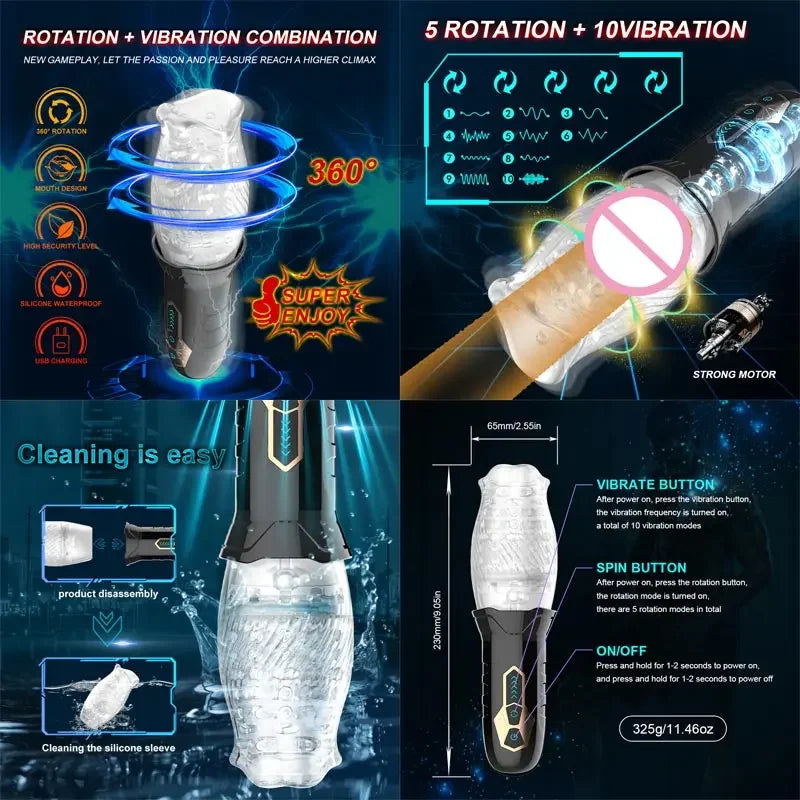 Realistic Oral & Vaginal Male Masturbator with Lifelike Texture, Lubrication Effect & Urethral Stim Stimulation
