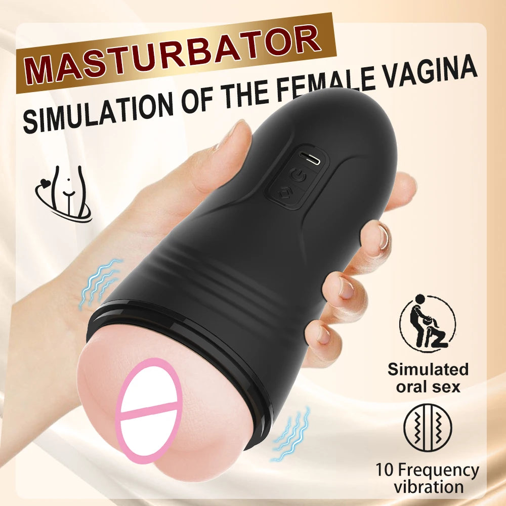 Automatic Blowjob and Vagina Pocket Masturbator – 10-Speed Vibrating Oral Cup for Men