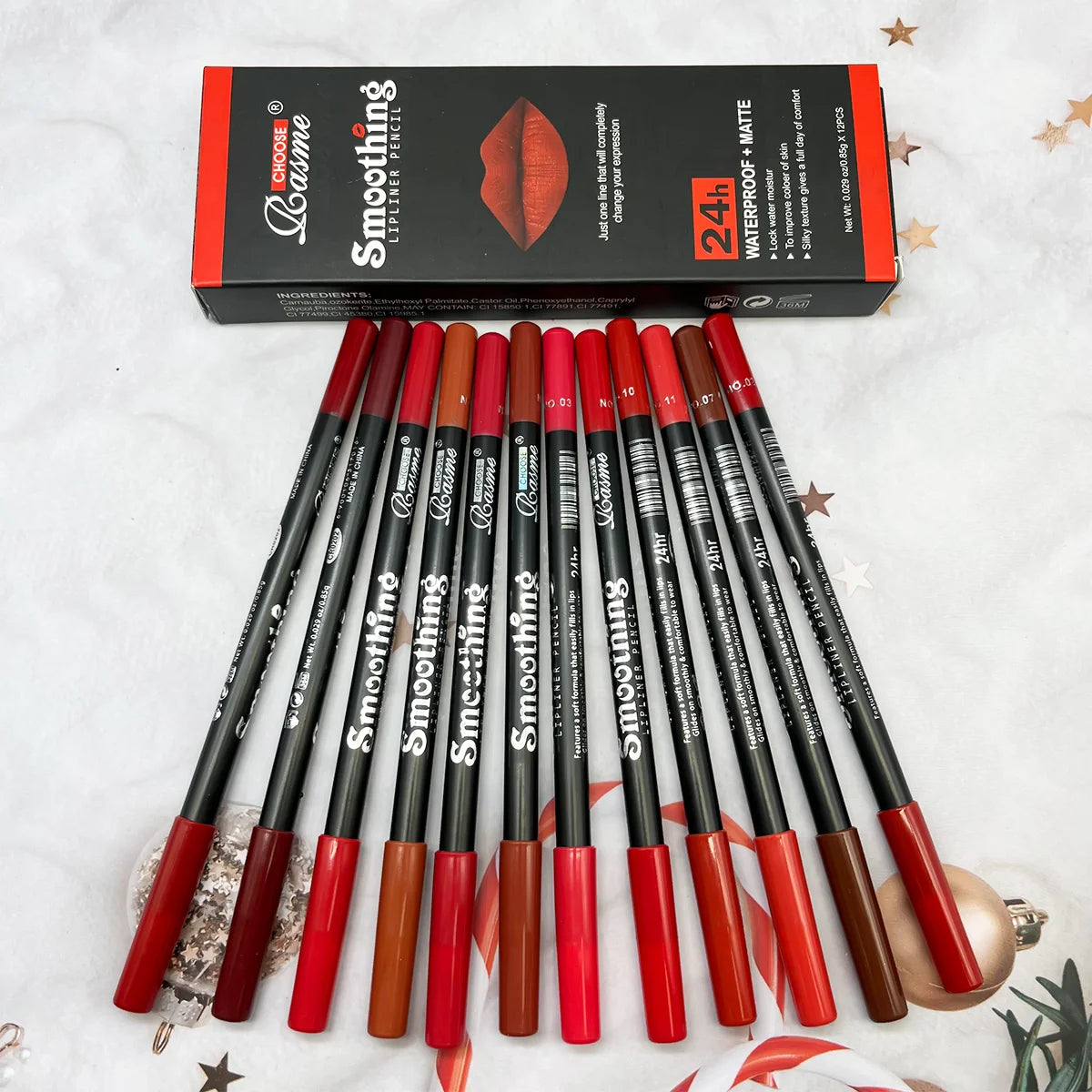12-Piece Long-Lasting Lipstick Set with Professional Lip Liner Pencil and Matte Lip Gloss