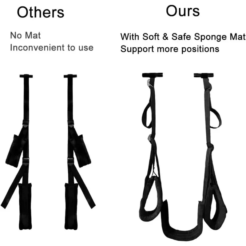 Adjustable Door Sex Swing with Padded Seat and Leg Straps – Soft, Comfortable Indoor Bondage Harness for Couples