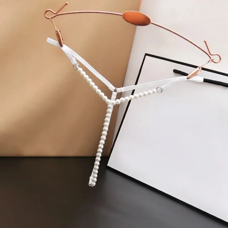 Sexy Pearl Temptation — Crotchless Beaded G-String Lingerie (Plus Size Available)