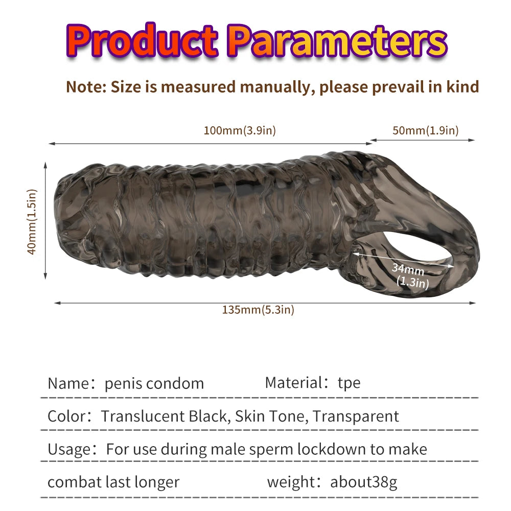 Realistic Penis Sleeve Extender with Reusable Ring – Enlargement and Ejaculation Delay Enhancer