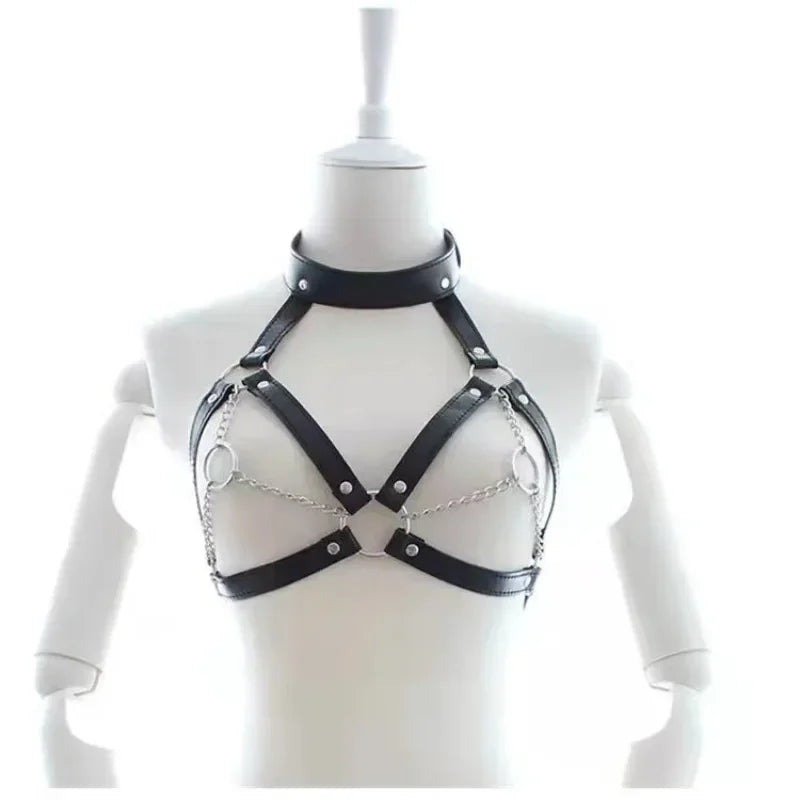 Red Faux Leather BDSM Body Harness Set – Adjustable Punk-Inspired Full Body Restraint Lingerie for Women