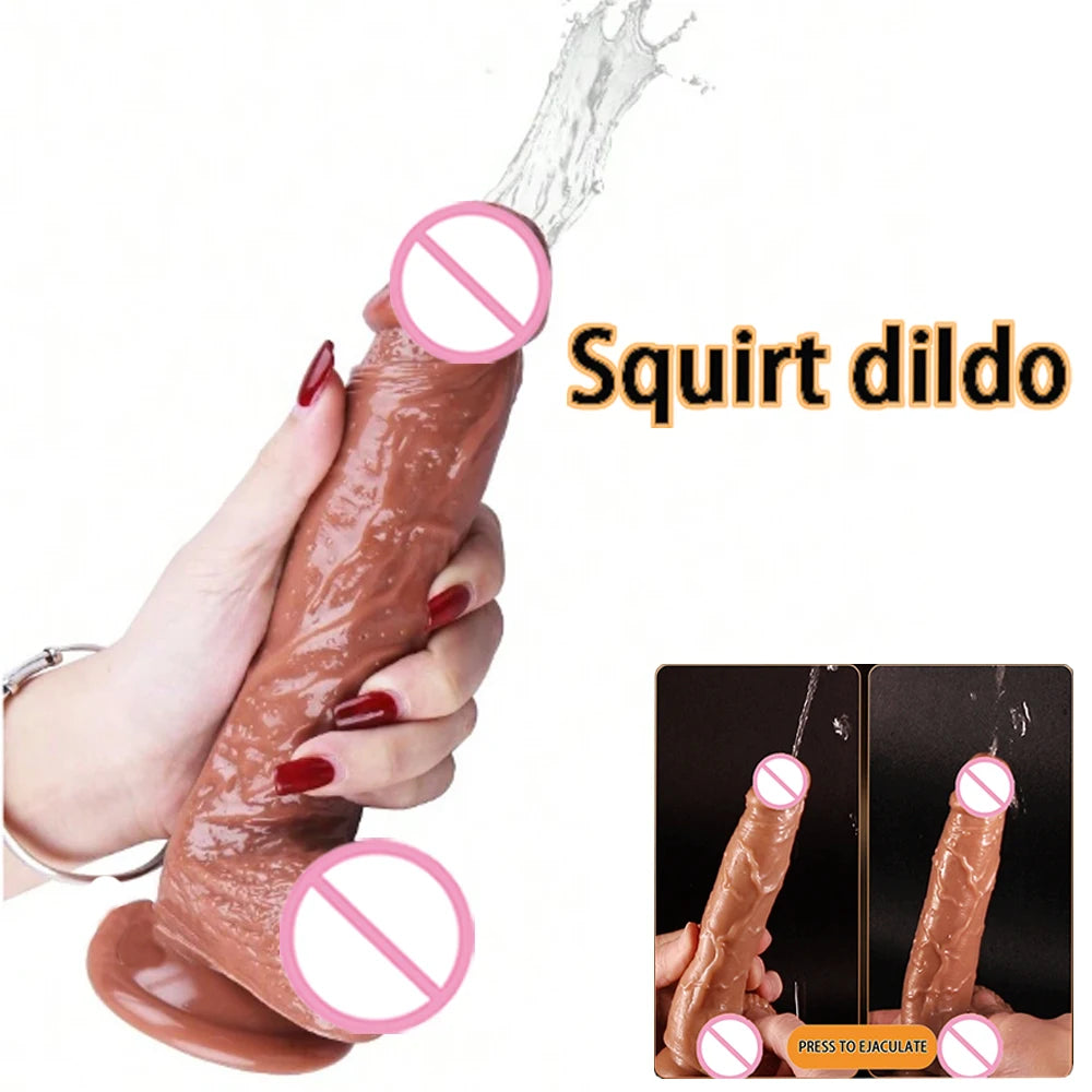 Realistic Water Spray Dildo – Soft Silicone Ejaculating Suction Cup Toy for Women, Couples, and LGBTQ+ Users