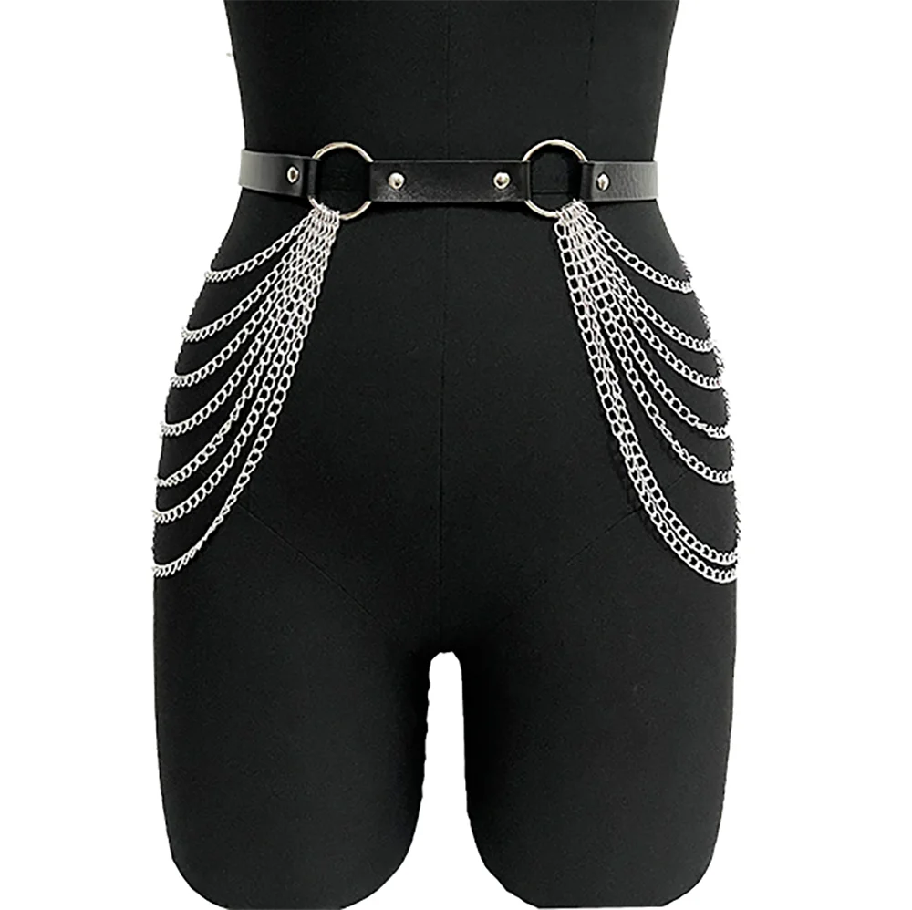 Adjustable Women’s Garter Belt – Synthetic Leather with Metal Accents | Gothic and Punk-Inspired Lingerie Harness