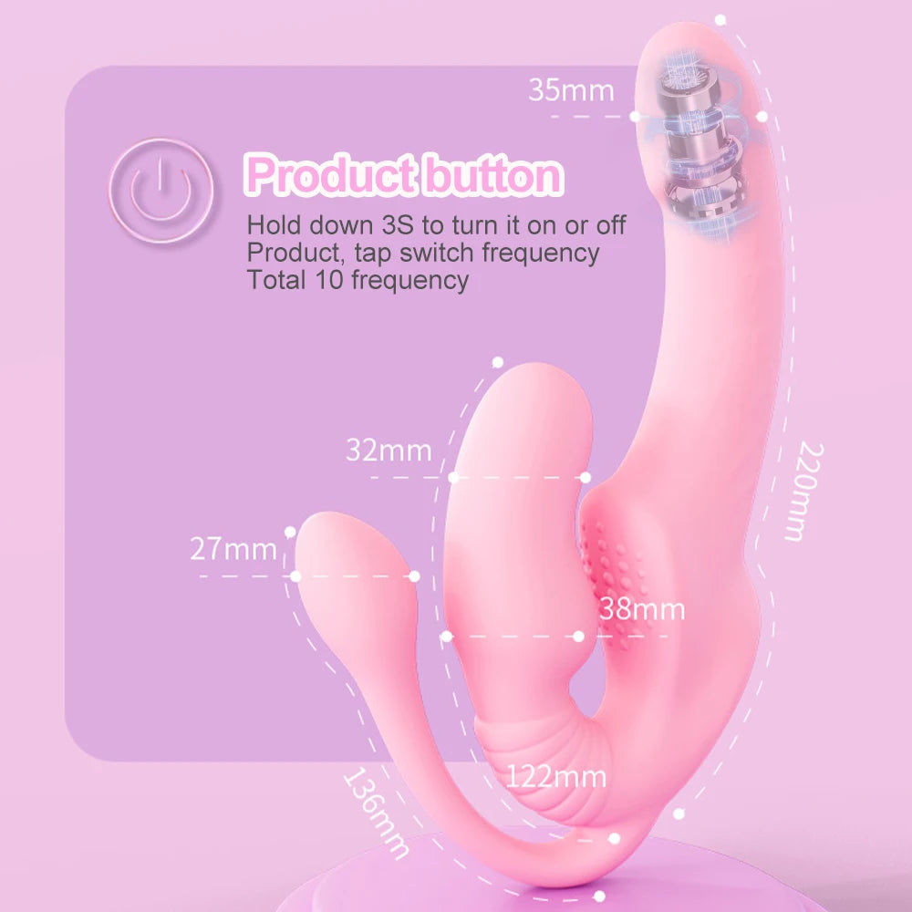 Strapless Strap on Dildo Vibrators for Women 3 in 1 Vibrator G-Spot Vibrating Penis Dildo Erotic Adult Sex Toys for Couples 18+