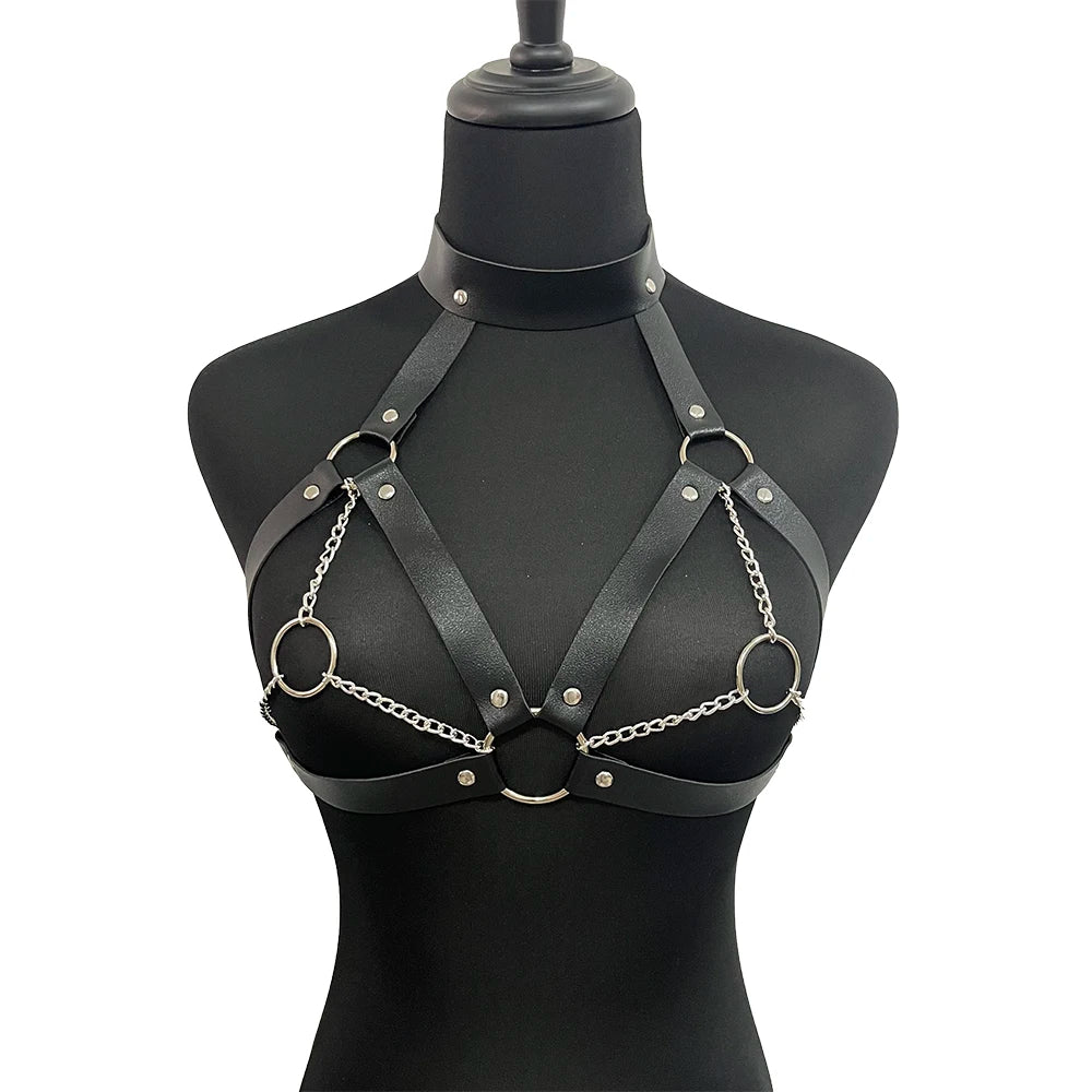 Adjustable Women’s Garter Belt – Synthetic Leather with Metal Accents | Gothic and Punk-Inspired Lingerie Harness