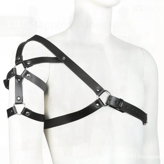 Men's Leather Chest Strap Harness Black PU Material Couple Flirting Accessory Adult Size Adjustable Top Tight Costume