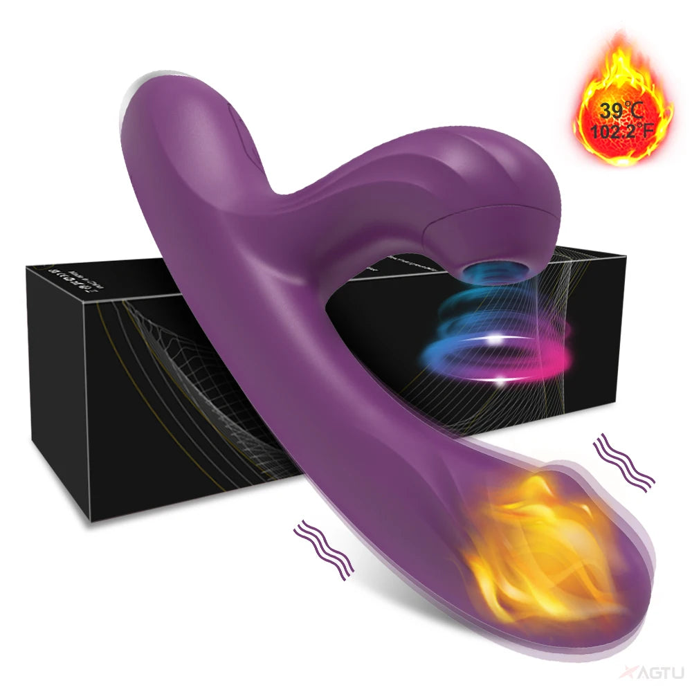 Adult 2-in-1 Heated Clit Sucker and G-Spot Vibrator – Silicone Vacuum Stimulator for Women