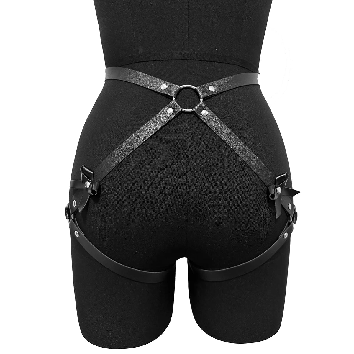 Adjustable Women’s Garter Belt – Synthetic Leather with Metal Accents | Gothic and Punk-Inspired Lingerie Harness