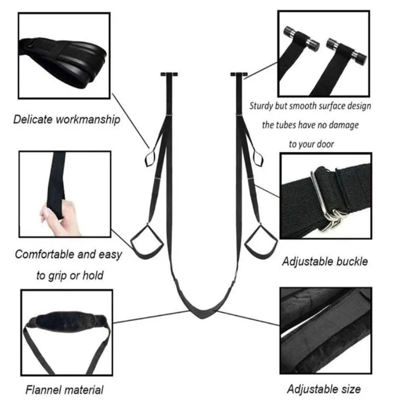 Adjustable Door Sex Swing with Cushioned Seat – Heavy-Duty Nylon Erotic Swing for Couples, No Installation Needed