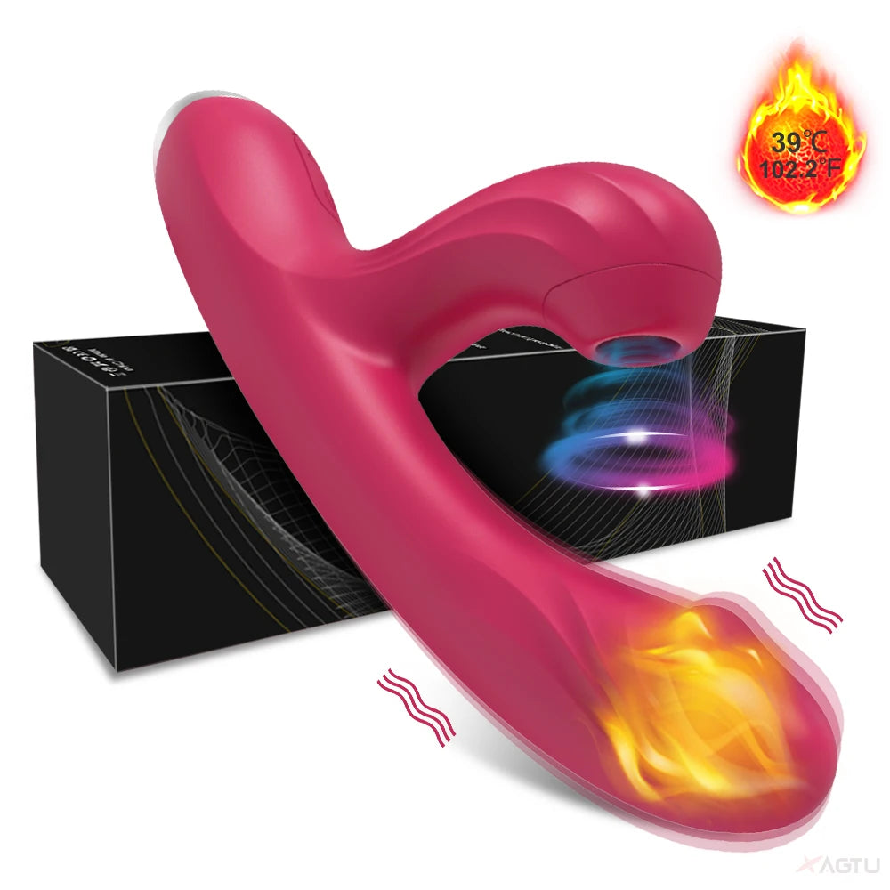 Adult 2-in-1 Heated Clit Sucker and G-Spot Vibrator – Silicone Vacuum Stimulator for Women