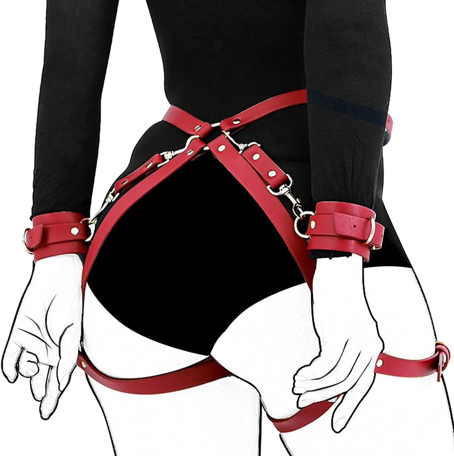 Bound to Please – Leather Thigh and Waist Restraint Kit - Exotic Accessories SM Bondage Kit