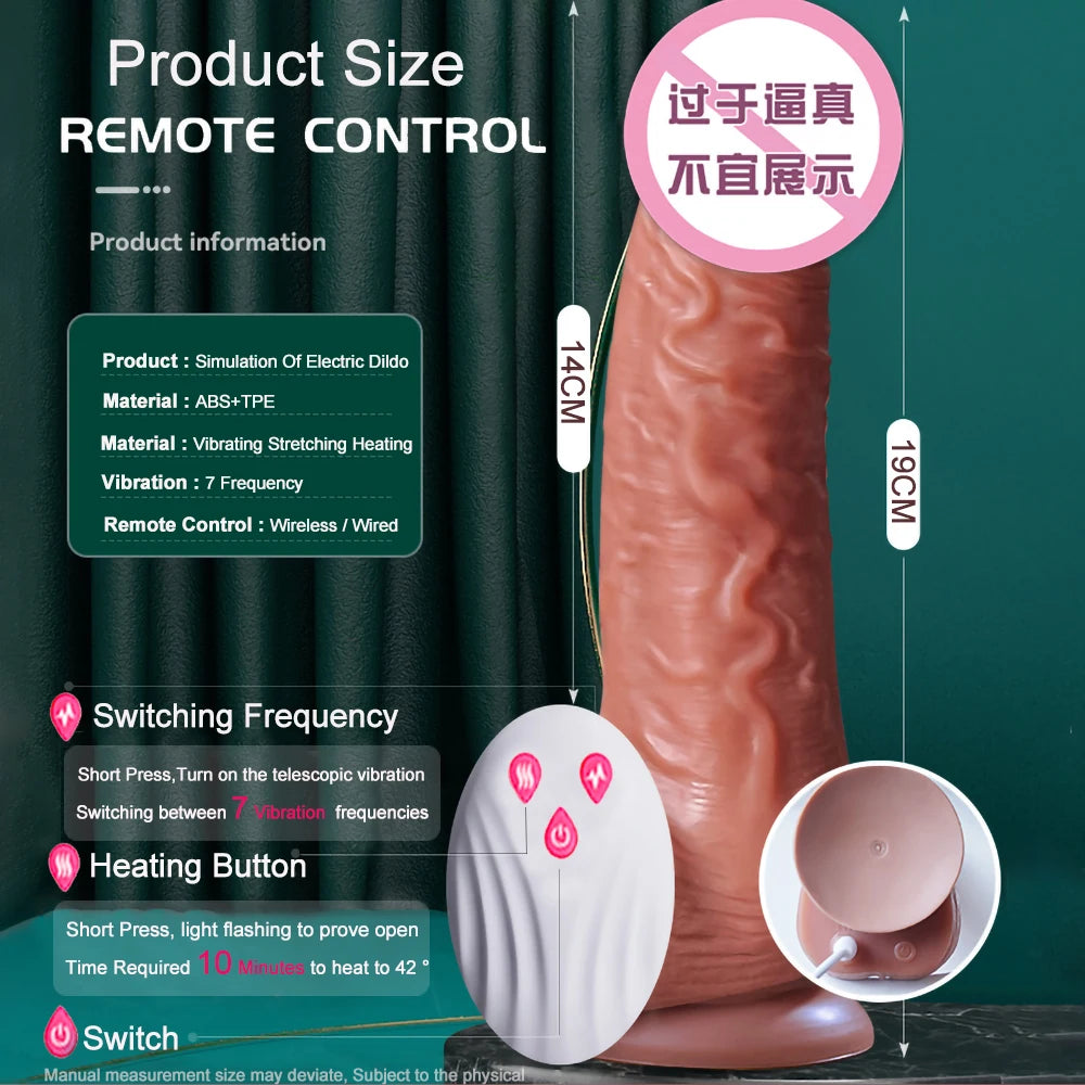 Telescopic G-Spot Vibrator – Remote-Controlled, Heating, Thrusting, and Rotating Dildo with Suction Base (USB Rechargeable)