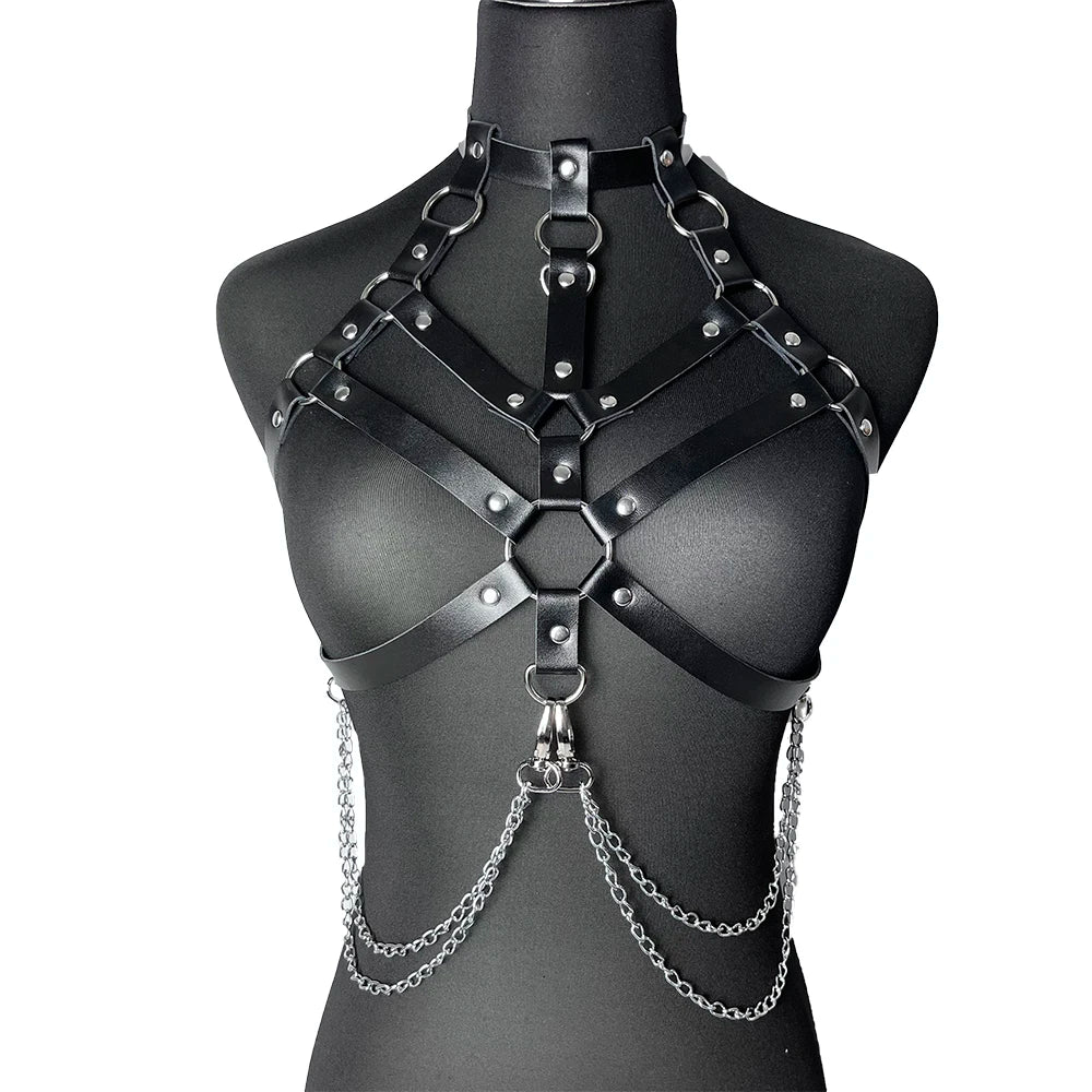 Adjustable Women’s Garter Belt – Synthetic Leather with Metal Accents | Gothic and Punk-Inspired Lingerie Harness
