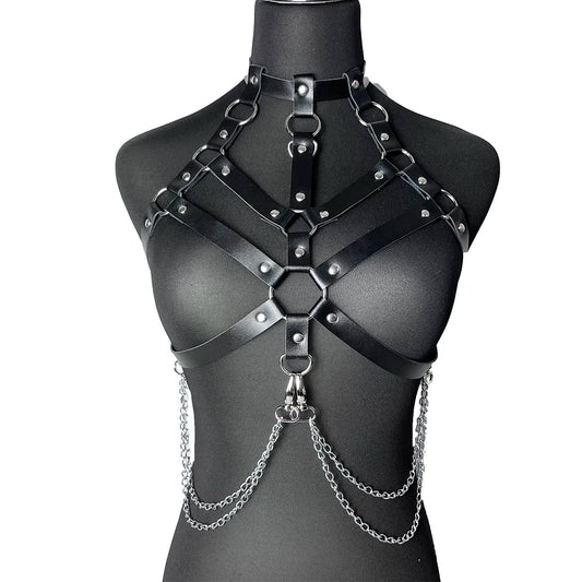 Adjustable Women’s Garter Belt – Synthetic Leather with Metal Accents | Gothic and Punk-Inspired Lingerie Harness
