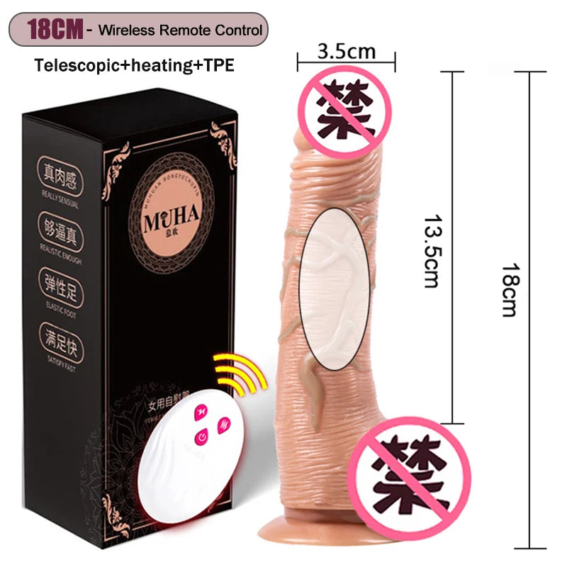 Telescopic G-Spot Vibrator – Remote-Controlled, Heating, Thrusting, and Rotating Dildo with Suction Base (USB Rechargeable)