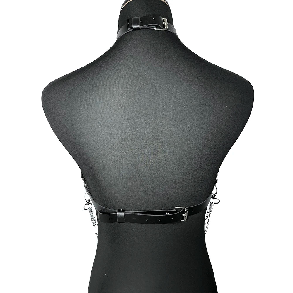 Adjustable Women’s Garter Belt – Synthetic Leather with Metal Accents | Gothic and Punk-Inspired Lingerie Harness