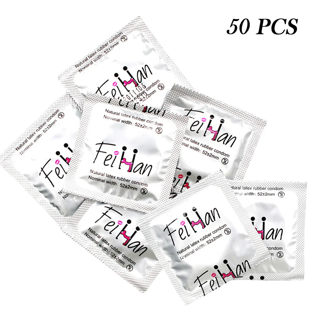 Ultra-Thin Natural Latex Condoms – 52mm Width | Electronically Tested | Long-Lasting Lubrication | 100+ Combo Pack