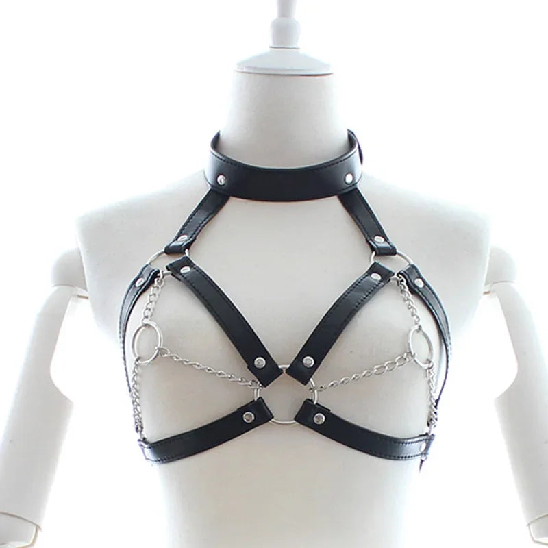 Red Faux Leather BDSM Body Harness Set – Adjustable Punk-Inspired Full Body Restraint Lingerie for Women