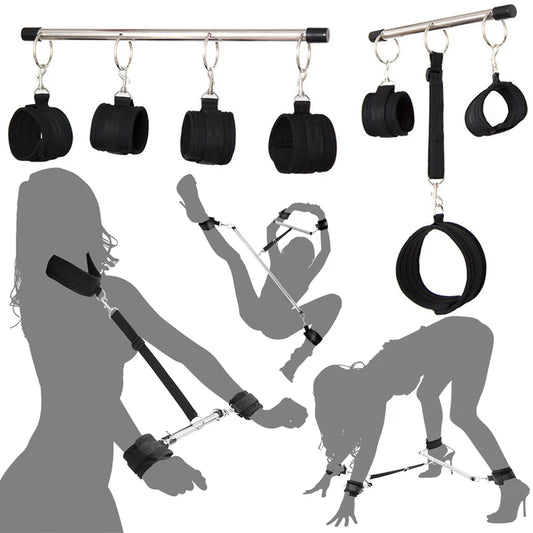 Adjustable BDSM Spreader Bar Restraint Kit – Bondage Set for Couples with Handcuffs, Ankle Cuffs and Neck Harness