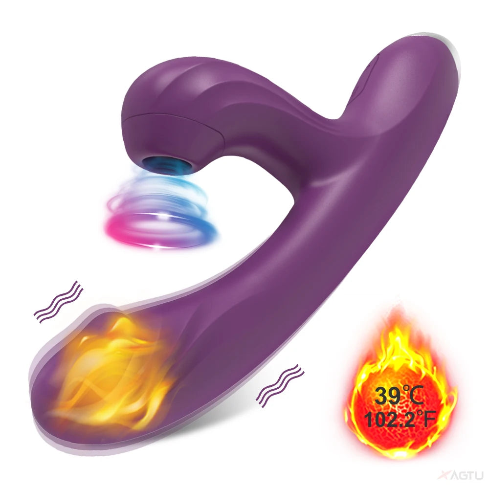 Adult 2-in-1 Heated Clit Sucker and G-Spot Vibrator – Silicone Vacuum Stimulator for Women