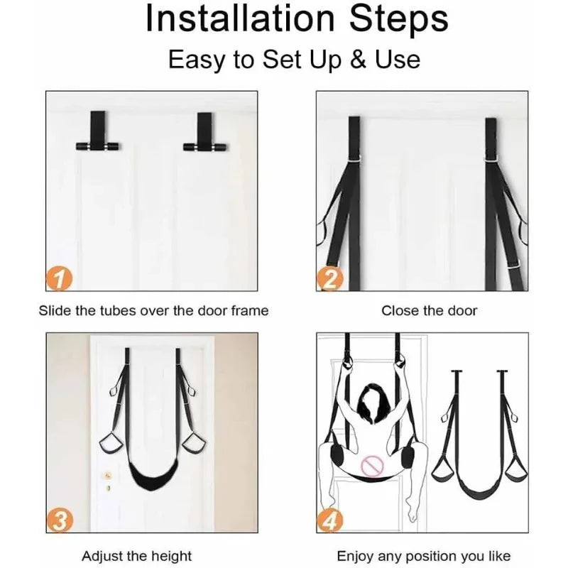 Adjustable Door Sex Swing with Padded Seat and Leg Straps – Soft, Comfortable Indoor Bondage Harness for Couples