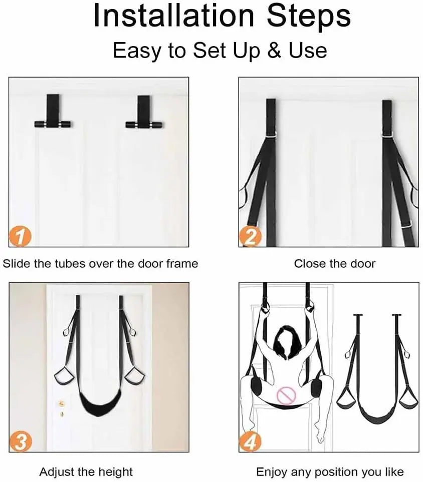 Adjustable Door Sex Swing with Padded Seat – Heavy-Duty BDSM Bondage Sling for Couples | Holds Up to 300 lbs | No-Drill Setup for Enhanced Comfort and Control