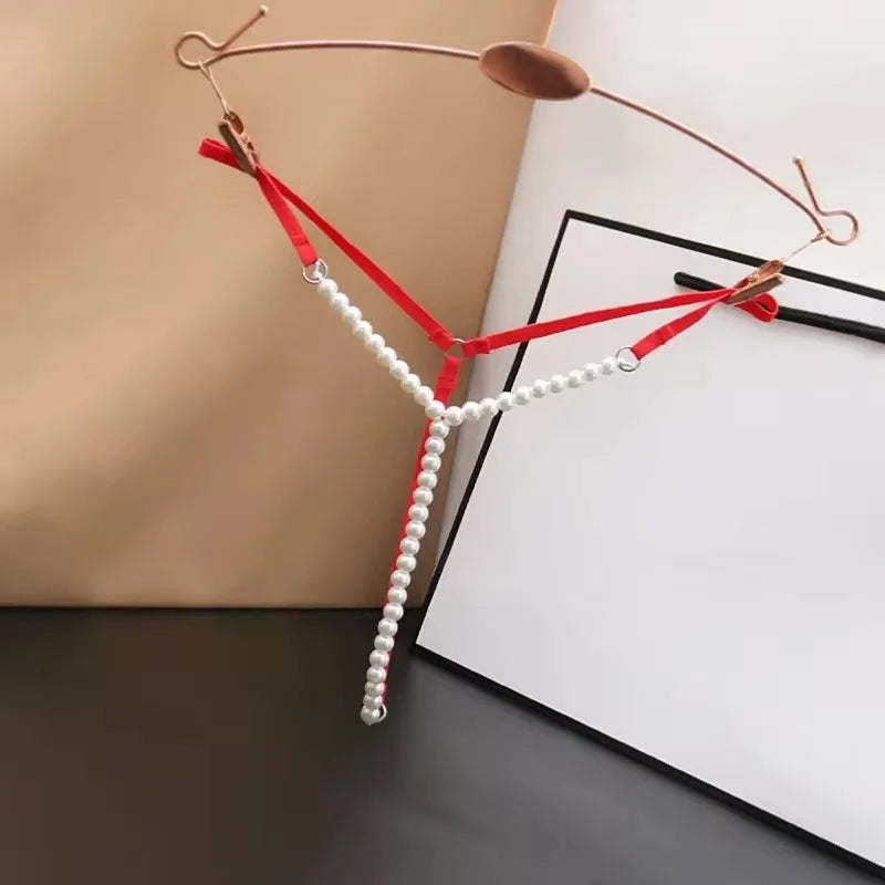 Sexy Pearl Temptation — Crotchless Beaded G-String Lingerie (Plus Size Available)
