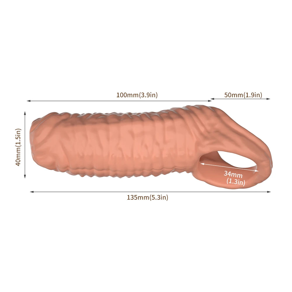 Realistic Penis Sleeve Extender with Reusable Ring – Enlargement and Ejaculation Delay Enhancer