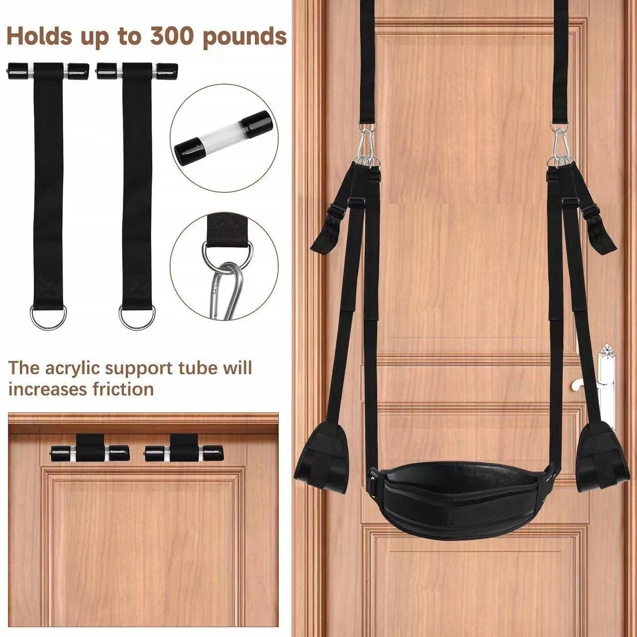 Adjustable Door Sex Swing with Padded Seat – Heavy-Duty BDSM Bondage Sling for Couples | Holds Up to 300 lbs | No-Drill Setup for Enhanced Comfort and Control