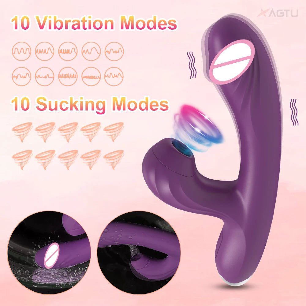 Adult 2-in-1 Heated Clit Sucker and G-Spot Vibrator – Silicone Vacuum Stimulator for Women