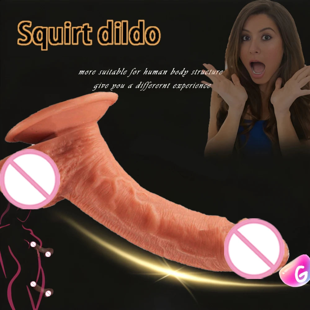 Realistic Water Spray Dildo – Soft Silicone Ejaculating Suction Cup Toy for Women, Couples, and LGBTQ+ Users