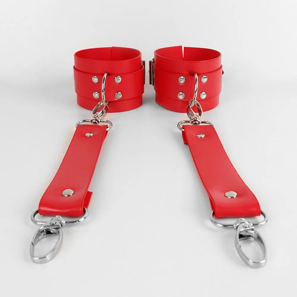 Red Faux Leather BDSM Body Harness Set – Adjustable Punk-Inspired Full Body Restraint Lingerie for Women