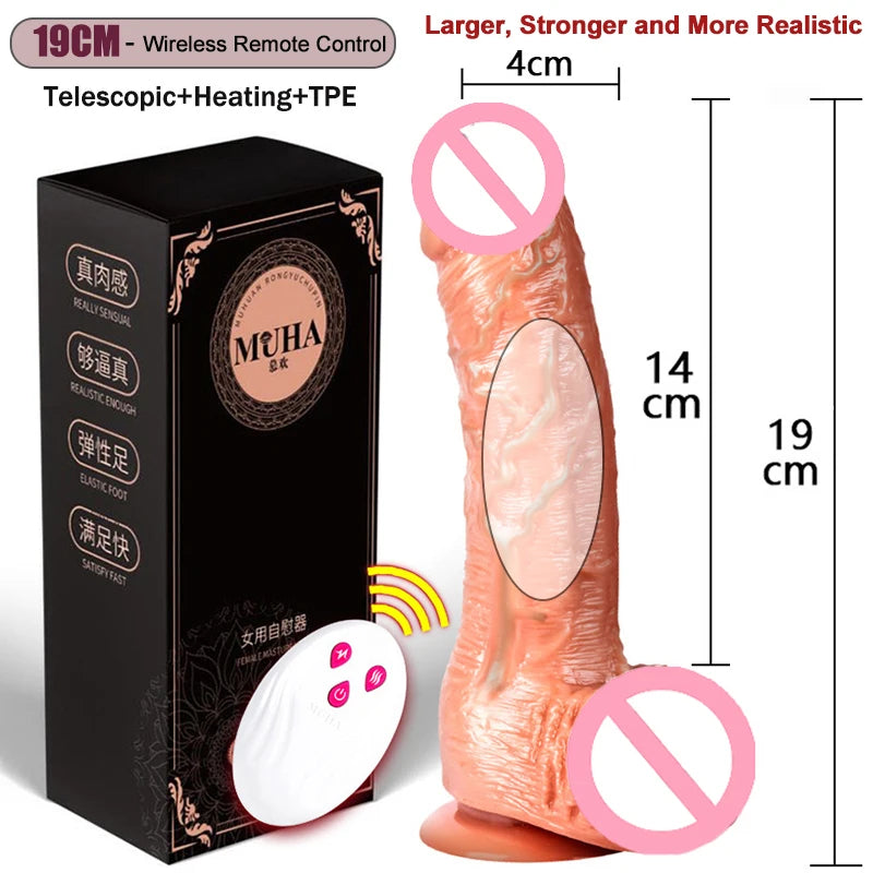 Telescopic G-Spot Vibrator – Remote-Controlled, Heating, Thrusting, and Rotating Dildo with Suction Base (USB Rechargeable)