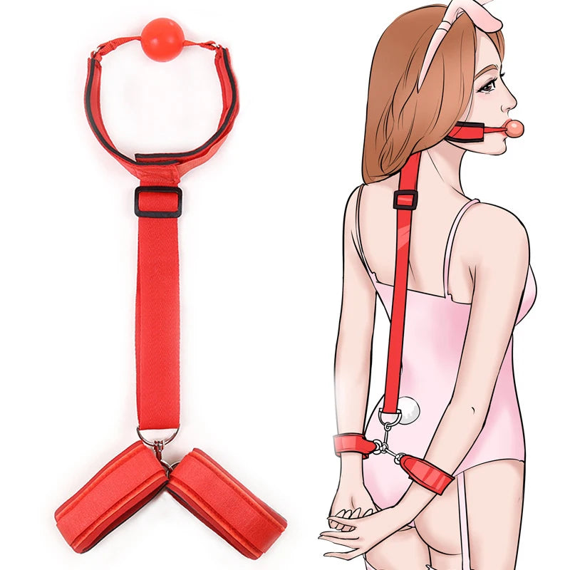 Bdsm Handcuff Neck Collar Bondage Set Restraint Adult Game No Vibrator Wrist Mouth Gag Strap Fetish Sex Toys For Woman Couples