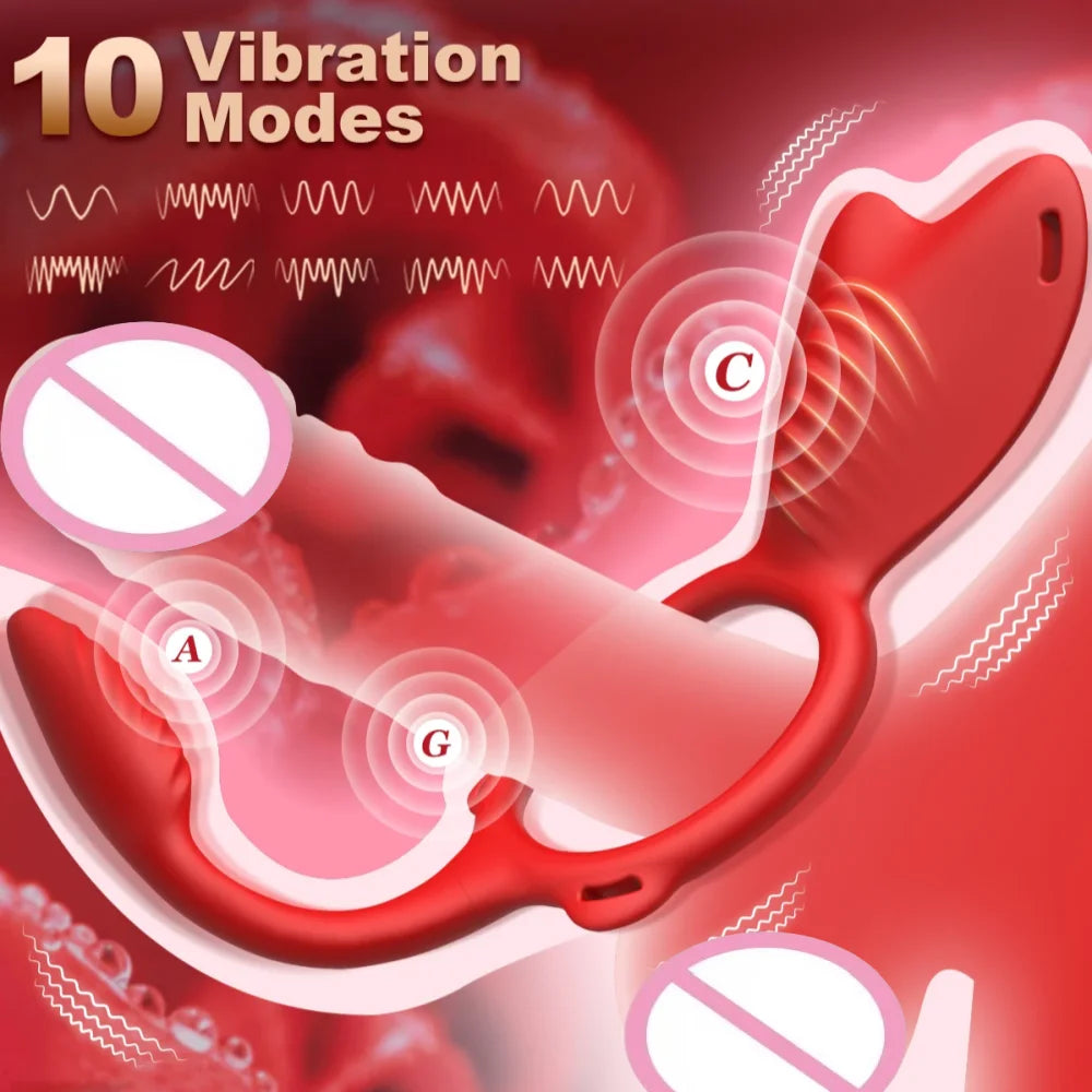 4-in-1 Wearable Vibrator 10-Frequency Vibration Penis Ring Clitoris Stimulator G-Spot Anal Massager Adult Sex Toys Masturbator