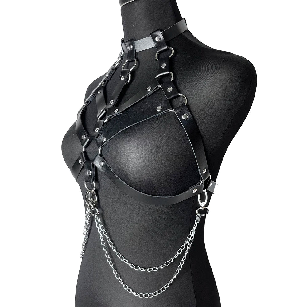 Adjustable Women’s Garter Belt – Synthetic Leather with Metal Accents | Gothic and Punk-Inspired Lingerie Harness